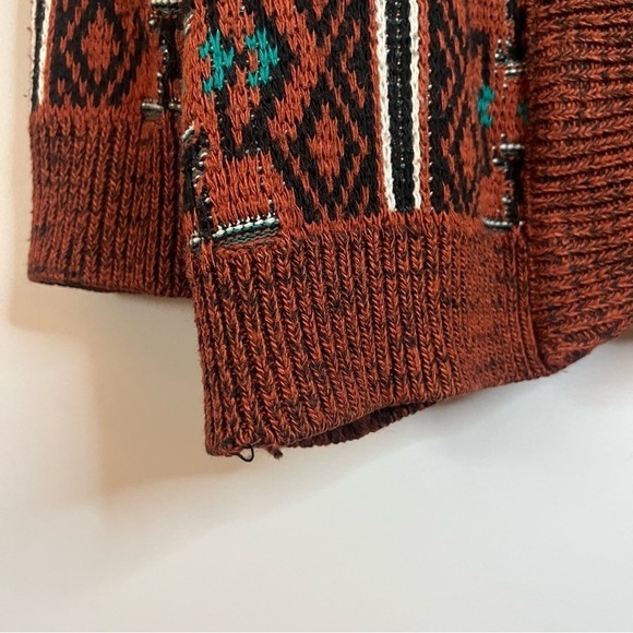 Ecoté Urban Outfitters Relaxed Fit Rust Aztec Hooded Cardigan Sweater Size Small - Picture 6 of 16